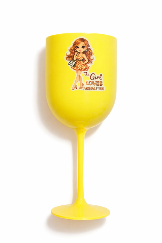 Yellow Acrylic Wine Cup - This girl loved animal print