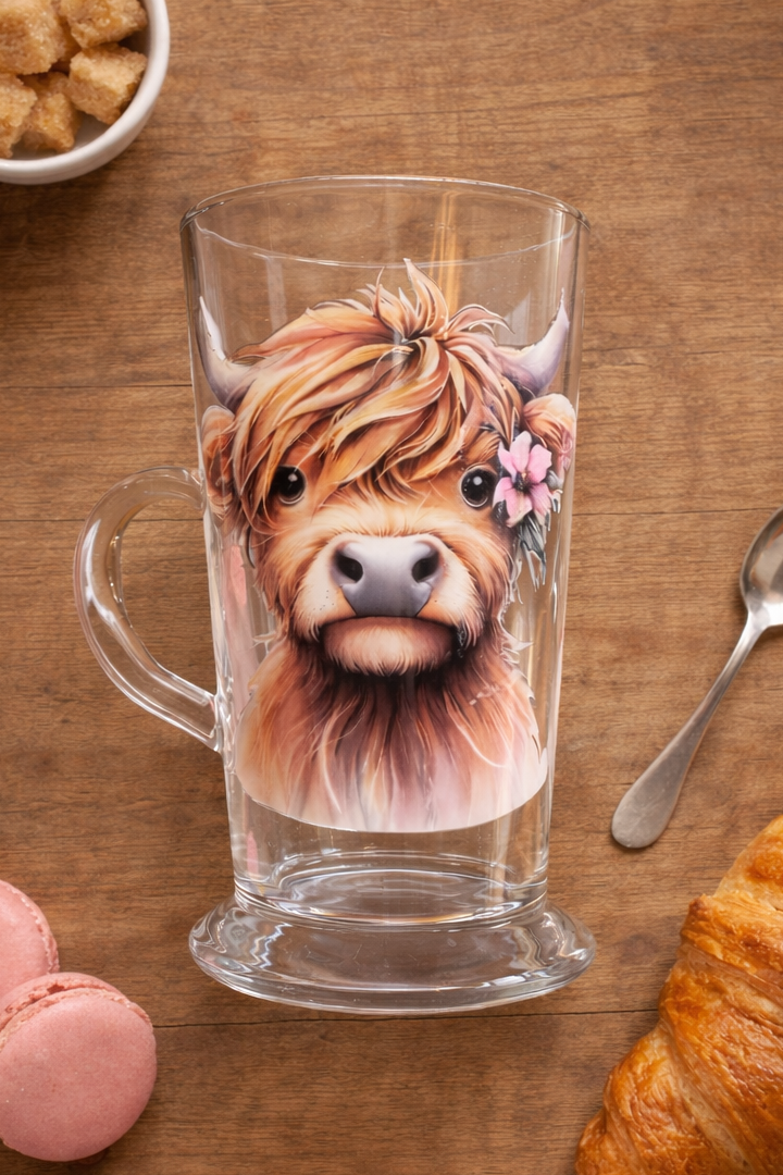 Glass Latte Mug - Highland Cow