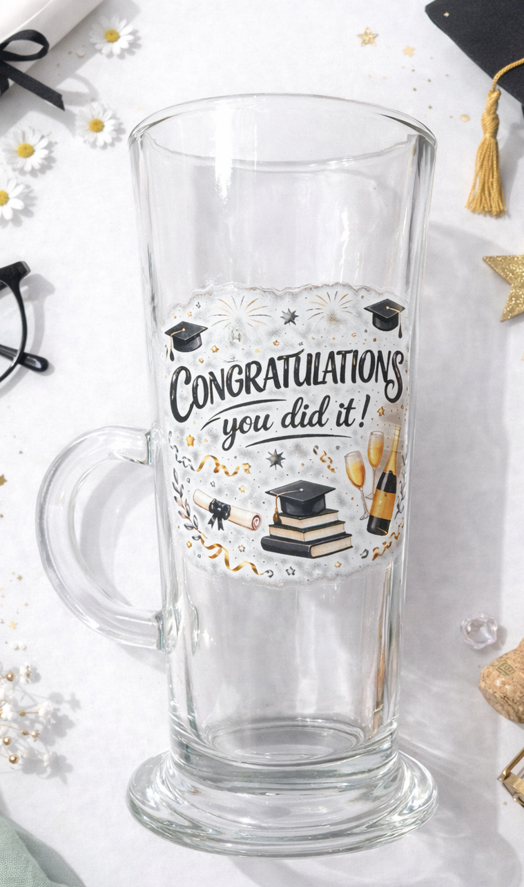 Glass Latte Mug - Graduation