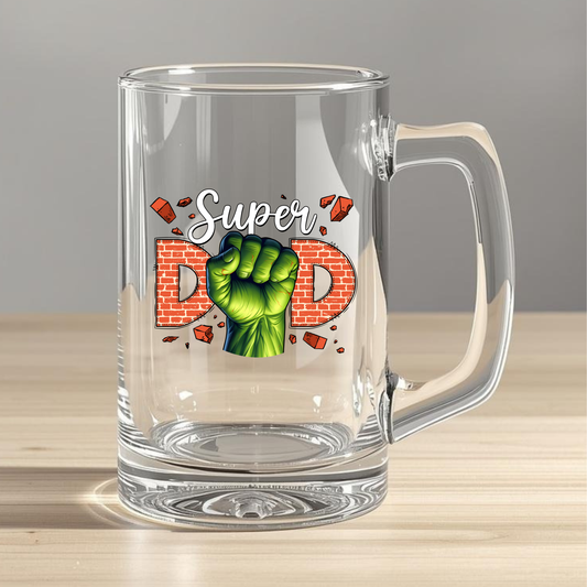 Glass Tankard - Super Dad (green)